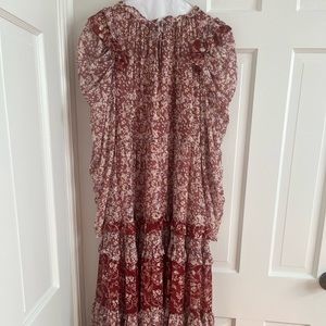 En Saison Pink and Gold Floral Maxi Dress Long Sleeve. Size S.